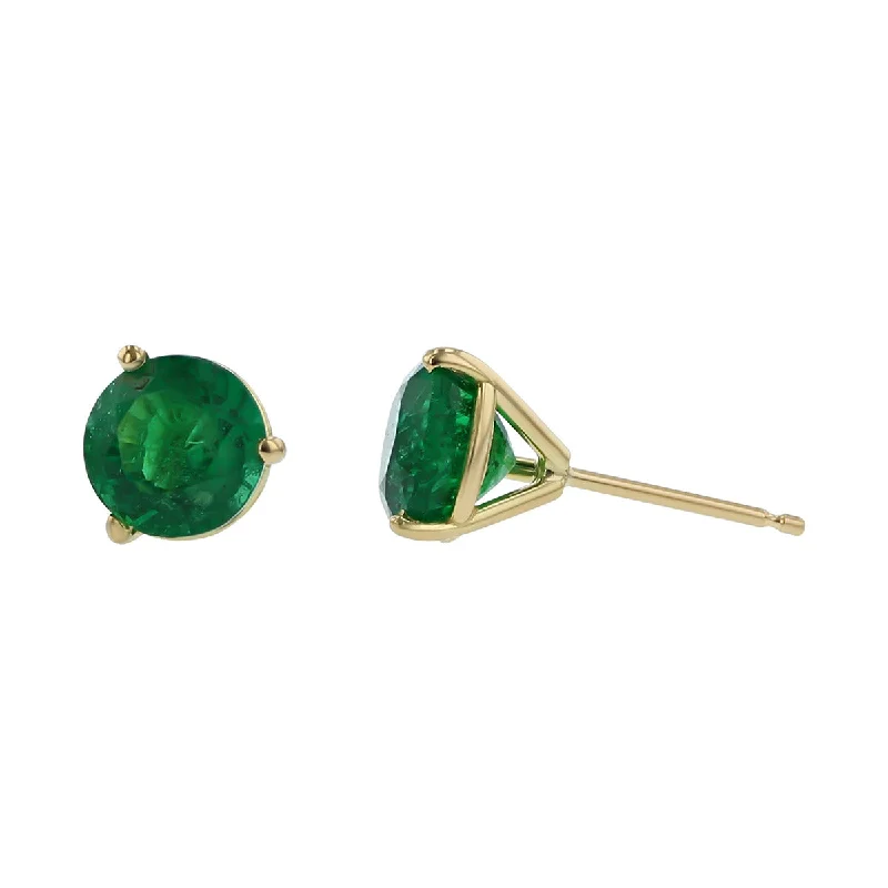 religious earrings for women-18K Yellow Gold Emerald Stud Earrings