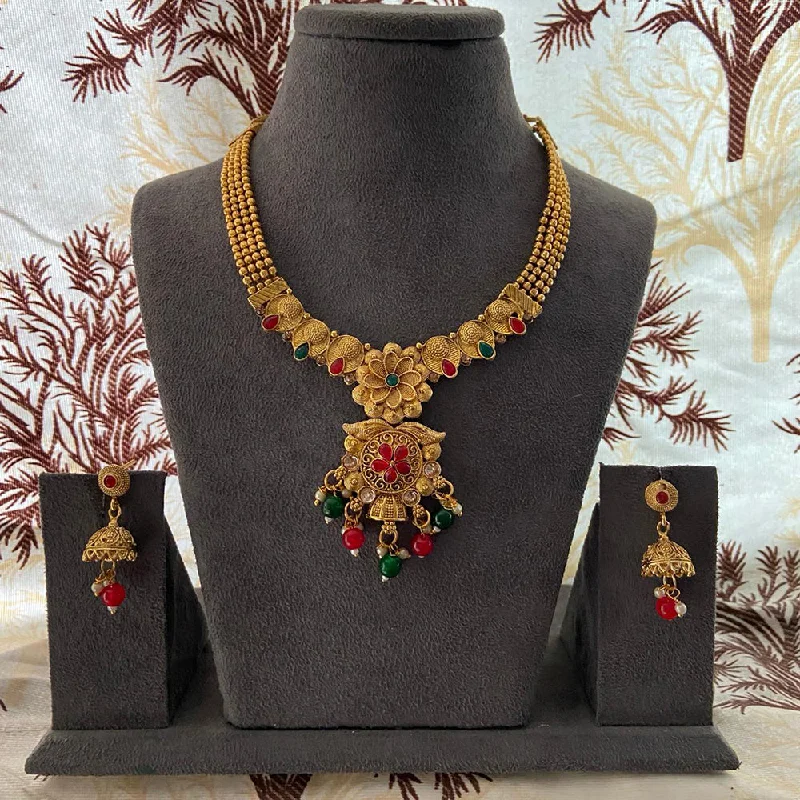 religious necklaces for women-India Art Gold Plated Pota Stone And Beads Necklace Set