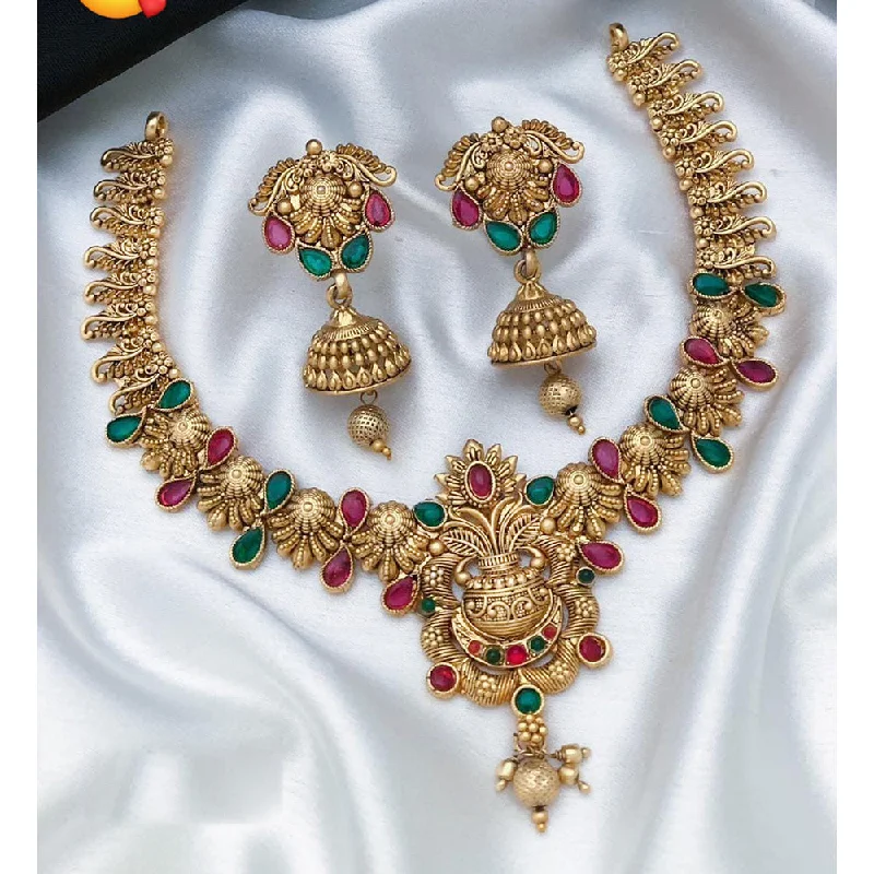 vintage necklaces for women-Sai Fashion Gold Plated Pota Stone Necklace Set