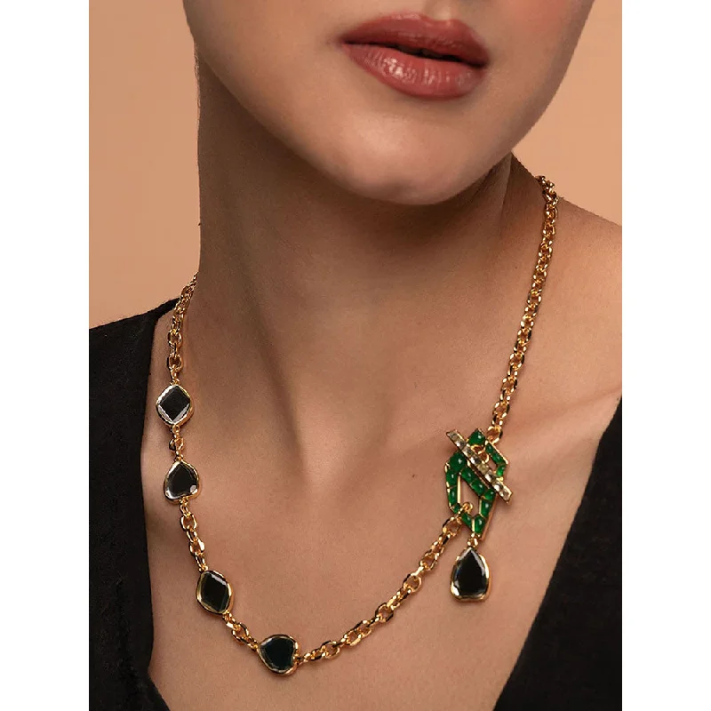 custom necklaces for women-Isharya Fiesta Hydro Emerald Toggle Necklace In 18Kt Gold Plated