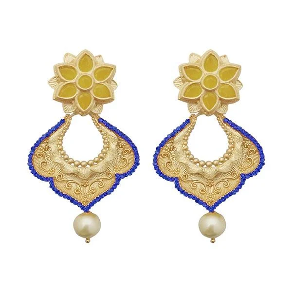 sparkly earrings for women-Kriaa Blue Austrian Stone Pearl Drop Gold Plated Dangler Earrings - 1313117A