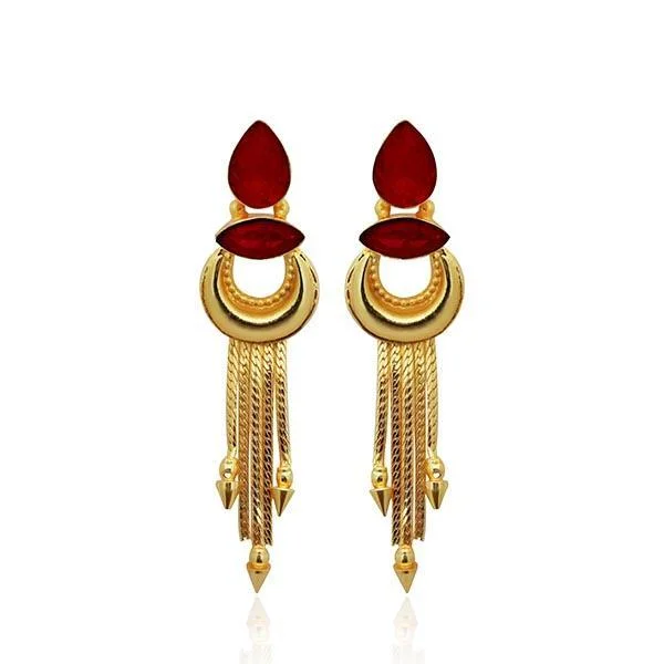 wedding earrings for women-Kriaa Maroon Crystal Stone Gold Plated Dangler Earrings - 1313106B