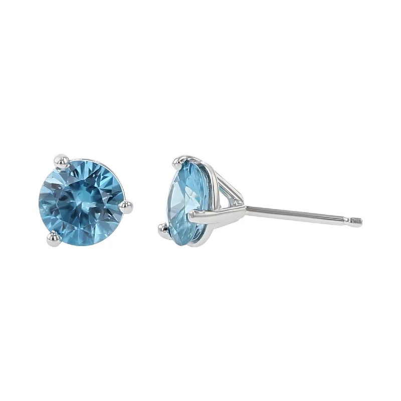 cubic zirconia earrings for women-18K White Gold Blue Zircon Stud Earrings