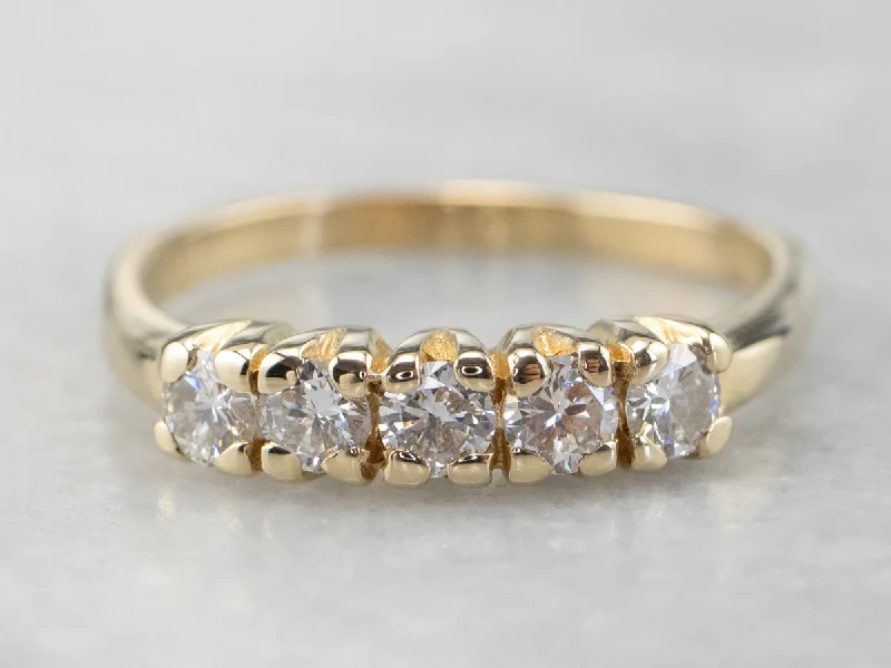 unique diamond engagement rings for women-Five Diamond 14K Gold Wedding Band