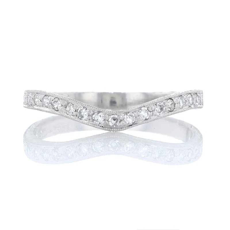 platinum and diamond engagement rings for women-Engraved Vintage Diamond Contour Wedding Band