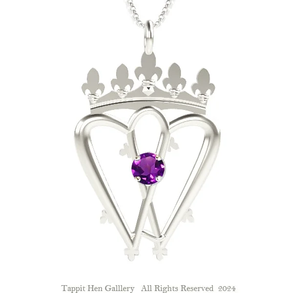 eternity necklaces for women-Scottish Highland Traditional Luckenbooth Necklace in White Gold with Amethyst