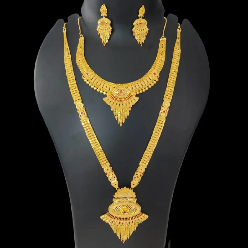 boho necklaces for women-Pari Art Jewellery Forming Gold Double Necklace Set