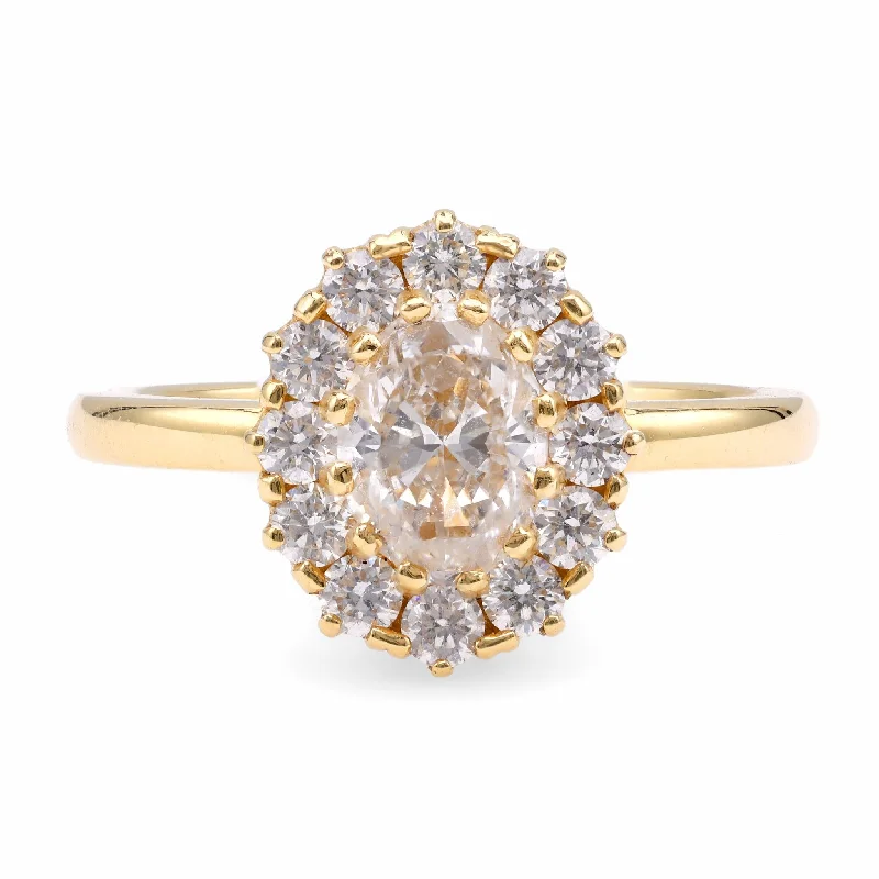 signet rings for women-Vintage Inspired Diamond 18K Yellow Gold Cluster Ring