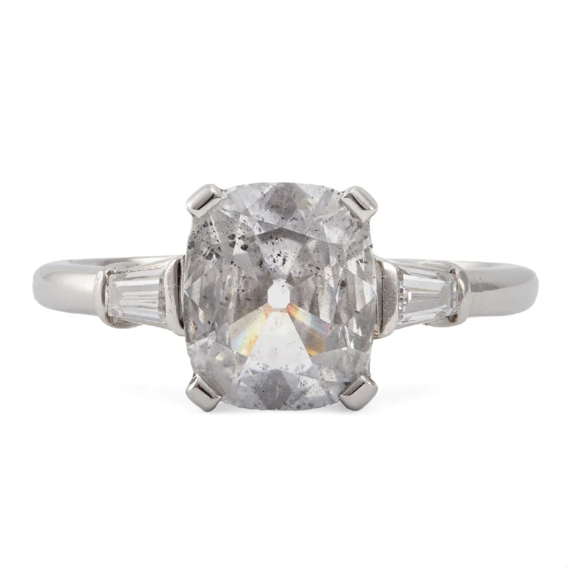 platinum engagement rings for women-Vintage GIA 1.47 Carat Old Mine Cut Diamond Platinum Ring