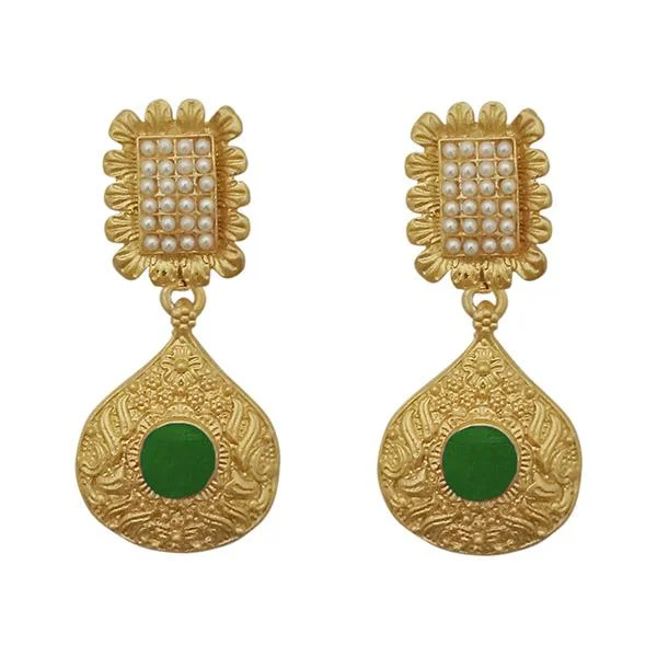 gold hoop earrings for women-Kriaa Green Pota Stone Gold Plated Pearl Dangler Earrings - 1313110E