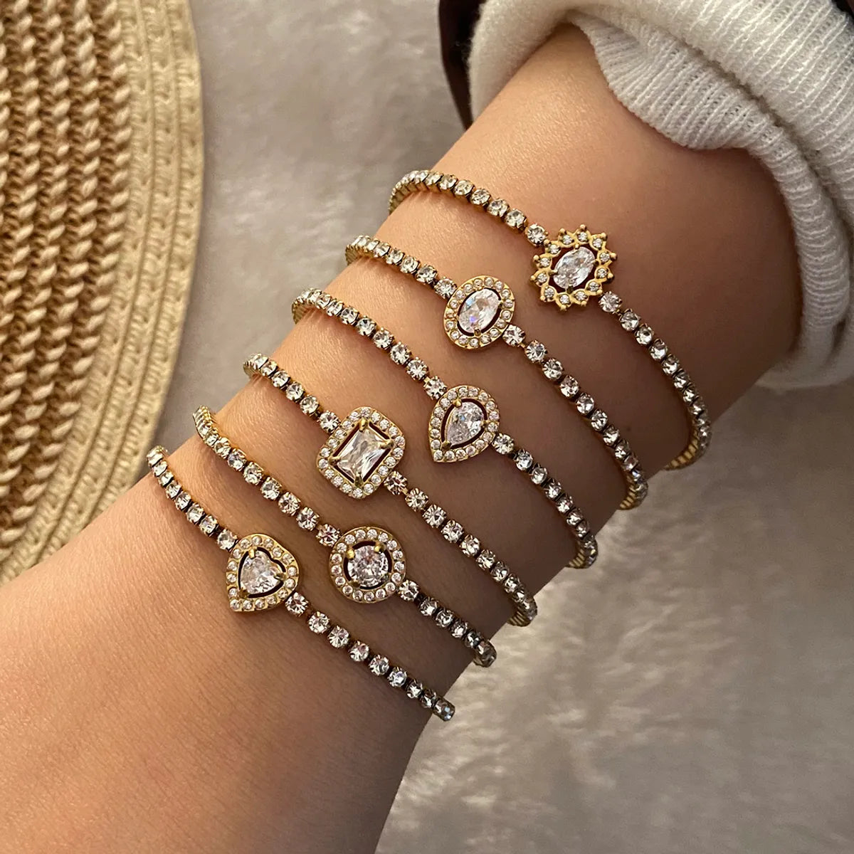 diamond tennis bracelets for women-Simple Style Water Droplets Heart Shape Stainless Steel Plating Inlay Zircon Bracelets