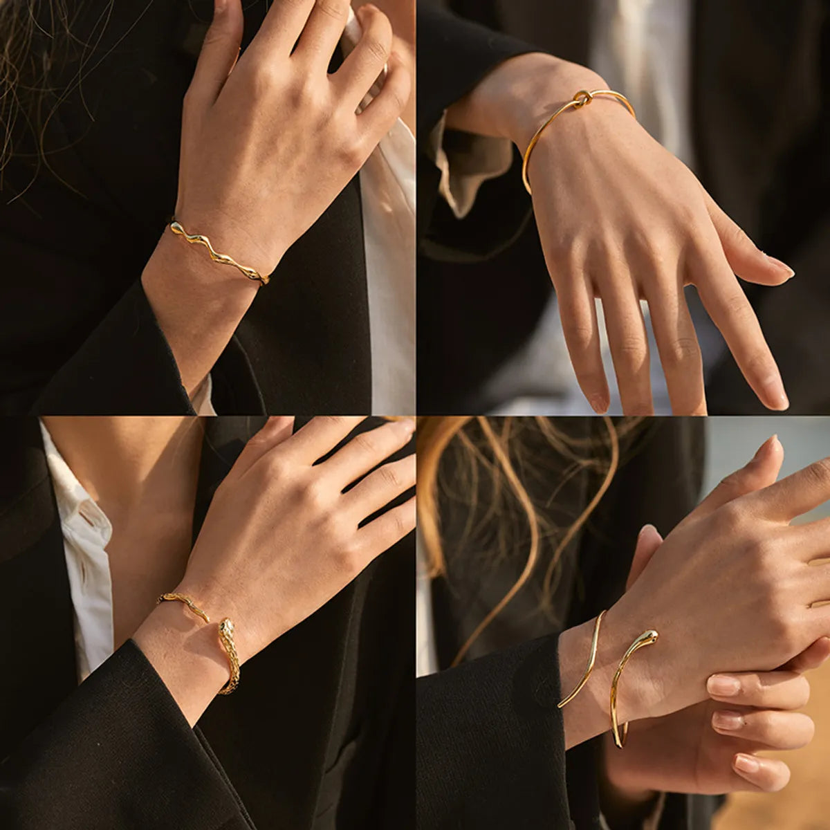 friendship bracelets for women-Copper 18K Gold Plated IG Style Geometric Bangle