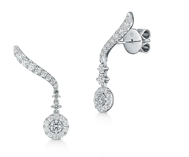 clip-on earrings for women-Vela 0.80-0.90Ct Diamond Drop Earrings in 18K White Gold