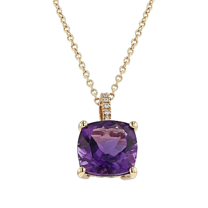 diamond necklaces for women-18K Gold Amethyst and Diamond Pendant Necklace