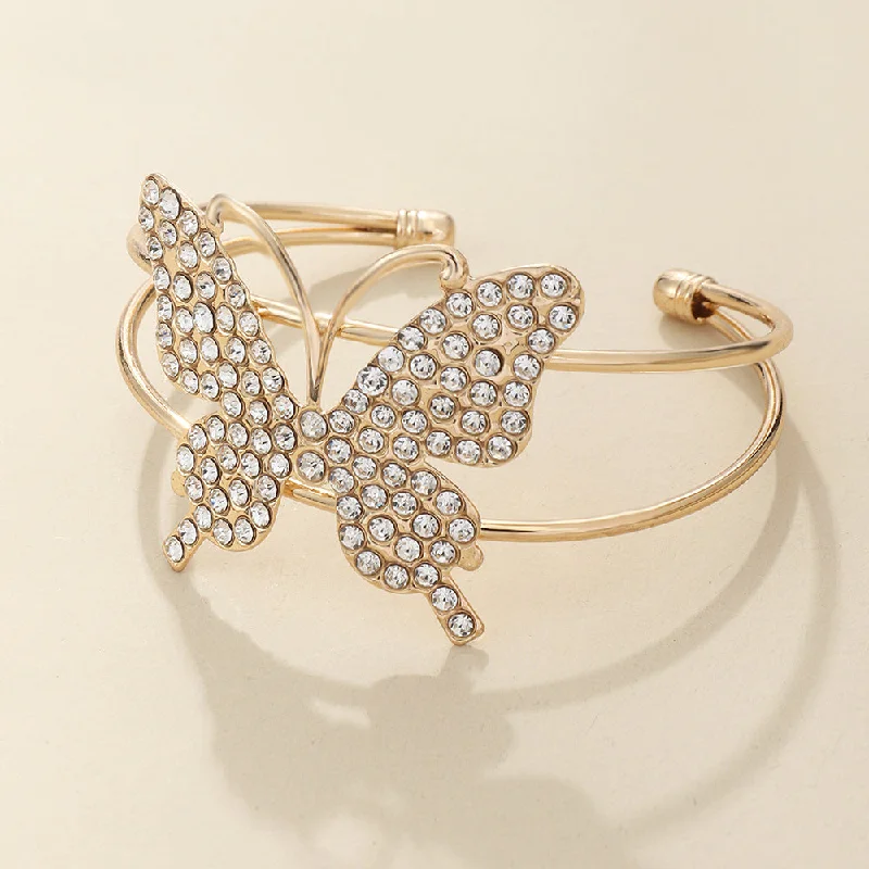 vintage-style bangles for women-Elegant Butterfly Metal Plating Artificial Crystal Women's Bangle 1 Piece