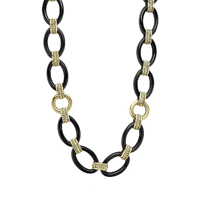 eternity necklaces for women-18k Gold and Black Ceramic Link Necklace