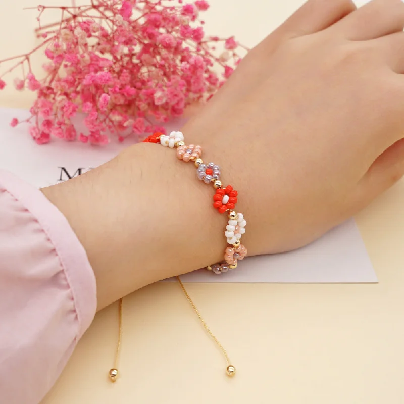 simple bracelets for women-Simple Woven Beaded Small Daisy Bracelet Wholesale Gooddiy