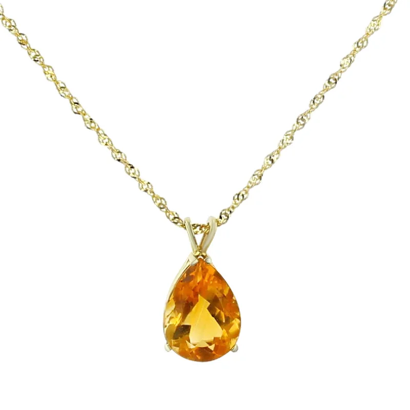 fashion necklaces for women-14K Yellow Gold Pear Shape Citrine Pendant Necklace