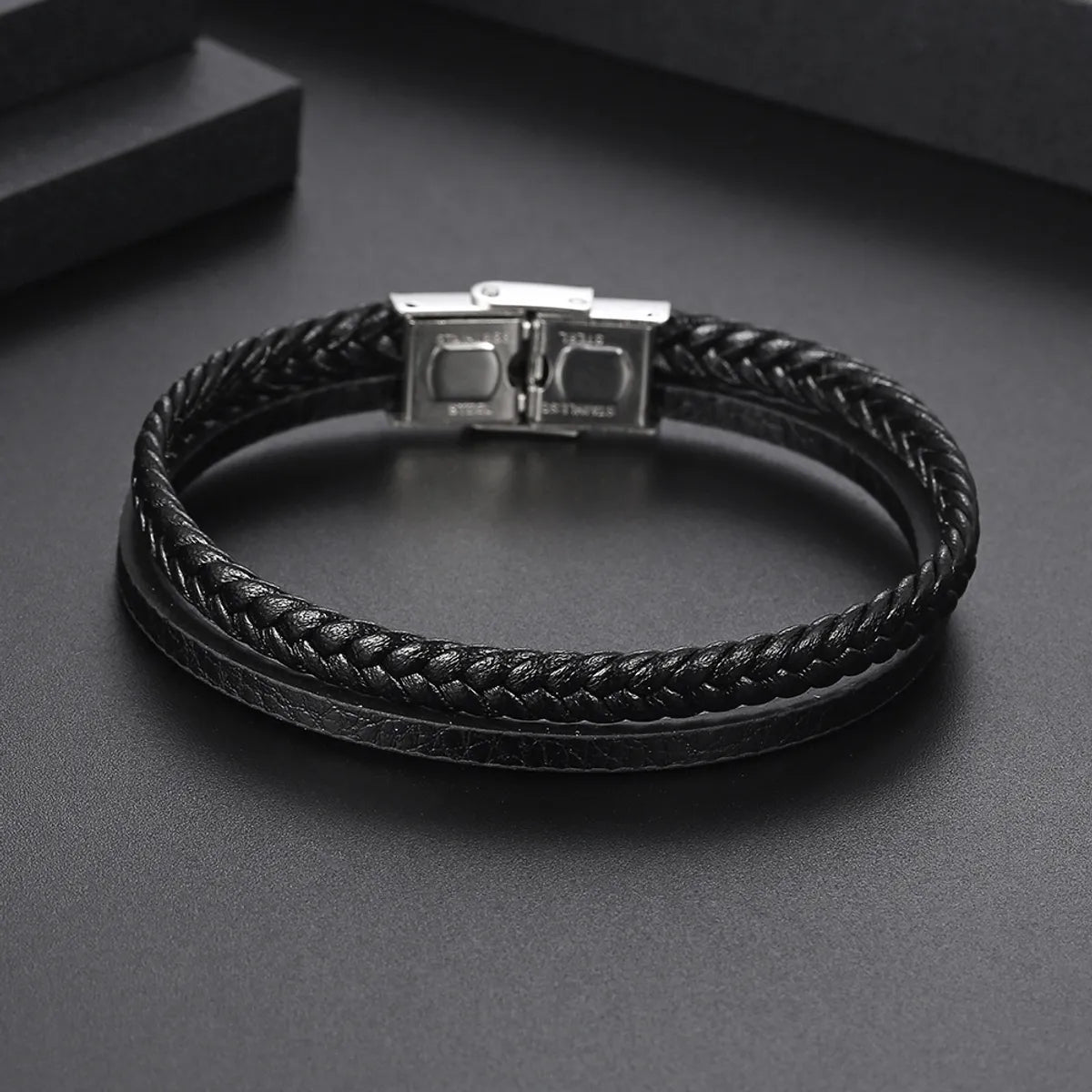 diamond bangles for women-Simple Style Solid Color 304 Stainless Steel Pu Leather Polishing Men'S Bracelets