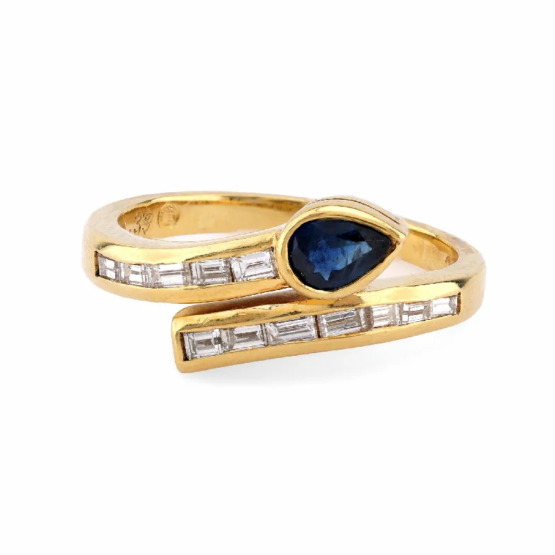 topaz rings for women-Modern Sapphire Diamond 18K Yellow Gold Snake Bypass Ring