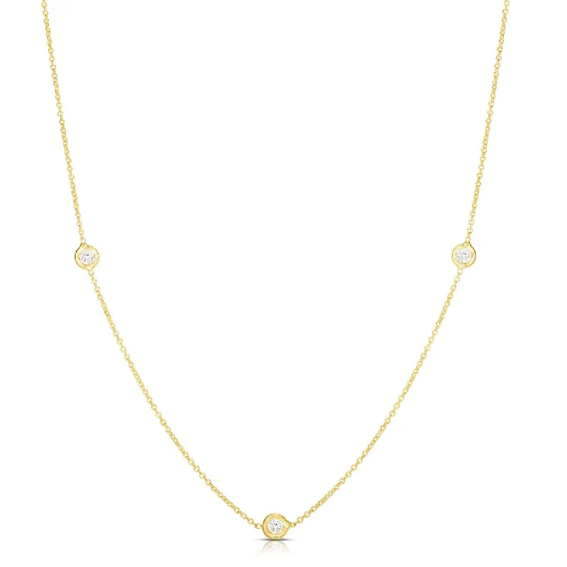 cubic zirconia necklaces for women-18K Gold Necklace with 3 Diamond Stations