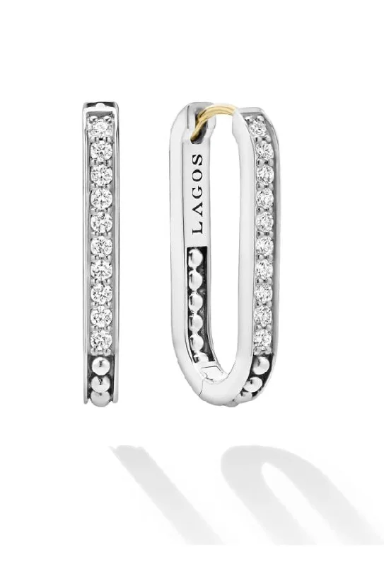 elegant pearl earrings for women-Caviar Spark 0.39Ct Diamond Linear Hoop Earrings in Sterling Silver