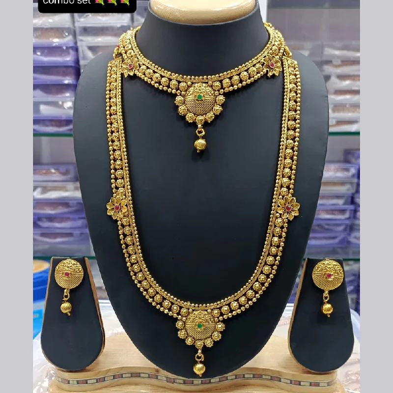 elegant silver necklaces for women-Manisha Jewellery Gold Plated Pota Stone Double Necklace Set