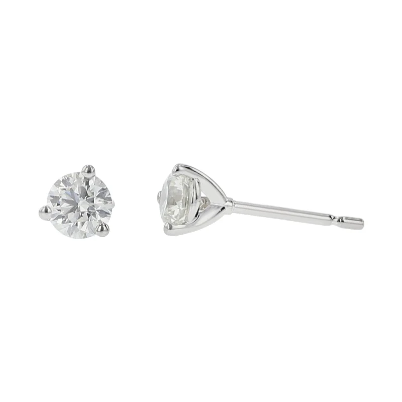 butterfly earrings for women-1.00ct Fire & Ice Round Brilliant Diamonds and F&I 3 Prong Stud Earrings in 18K White Gold