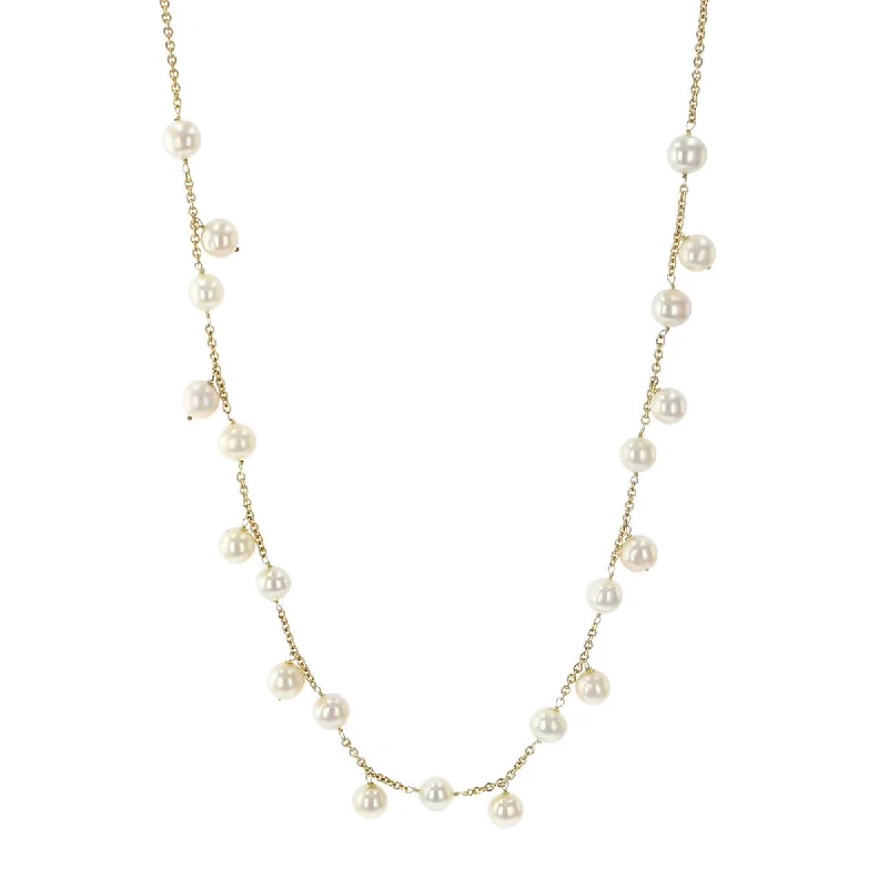 multi-layered necklaces for women-14K Yellow Gold Dangling Cultured Pearl Necklace