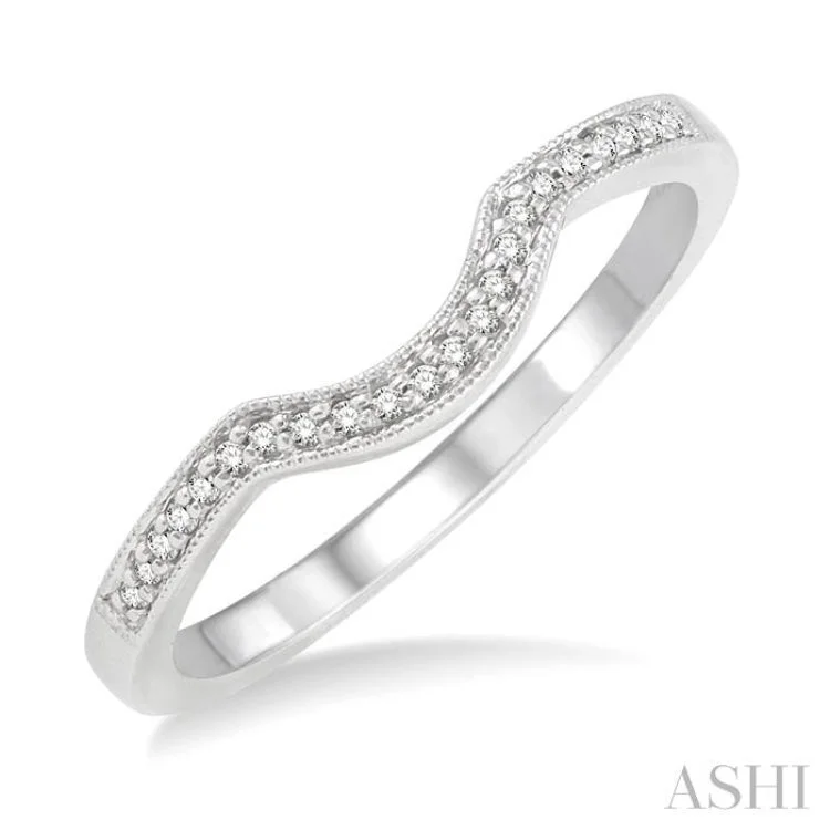 vintage style rings for women-1/20 Ctw Round Cut Diamond Wedding Band in 14K White Gold