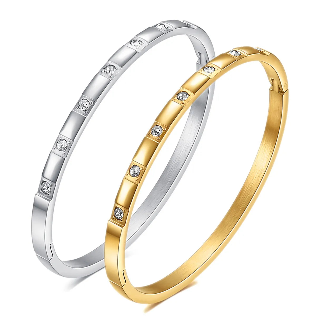 vintage-style bangles for women-Wholesale Simple Style Round Stainless Steel Plating Inlay 18k Gold Plated Zircon Bangle