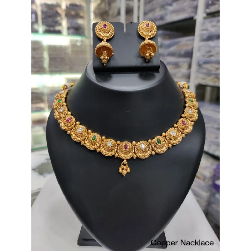 fashion necklaces for women-Akruti Collection Gold Plated Pota Stone Matte Finish Necklace Set