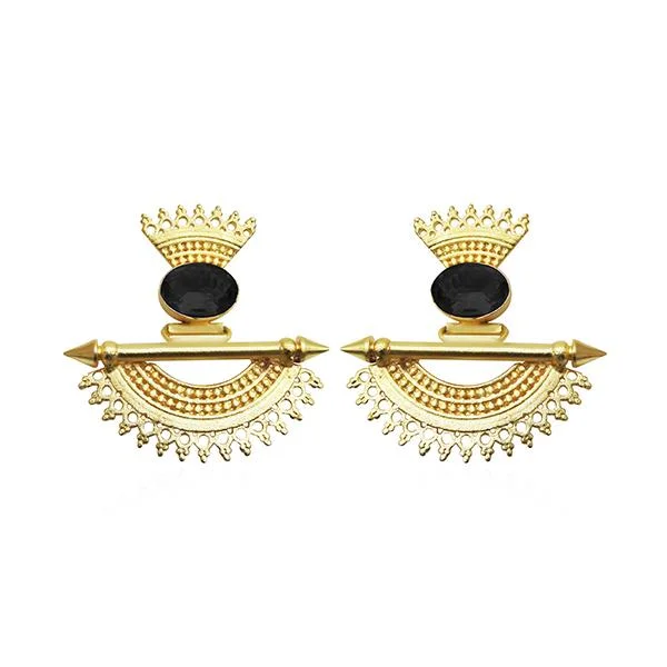 crystal stud earrings for women-Kriaa Black Stone Gold Plated Dangler Earrings - 1313105B