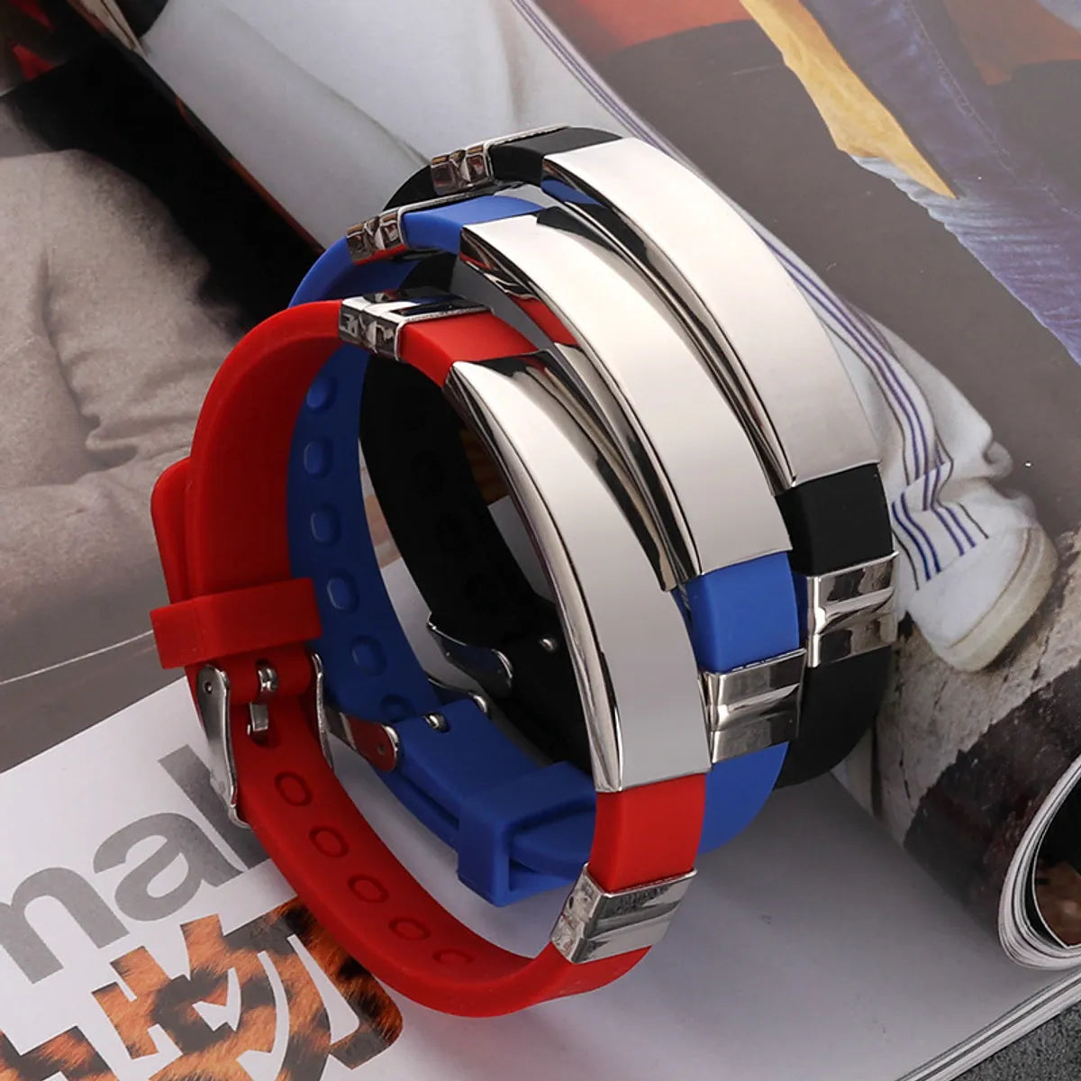 floral bangle bracelets for women-Fashion Color Block Titanium Steel Bangle