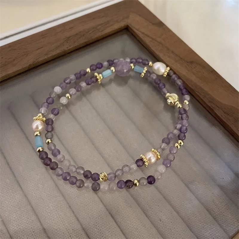 Purple Natural Stone Double-Layer Stretch Bracelet