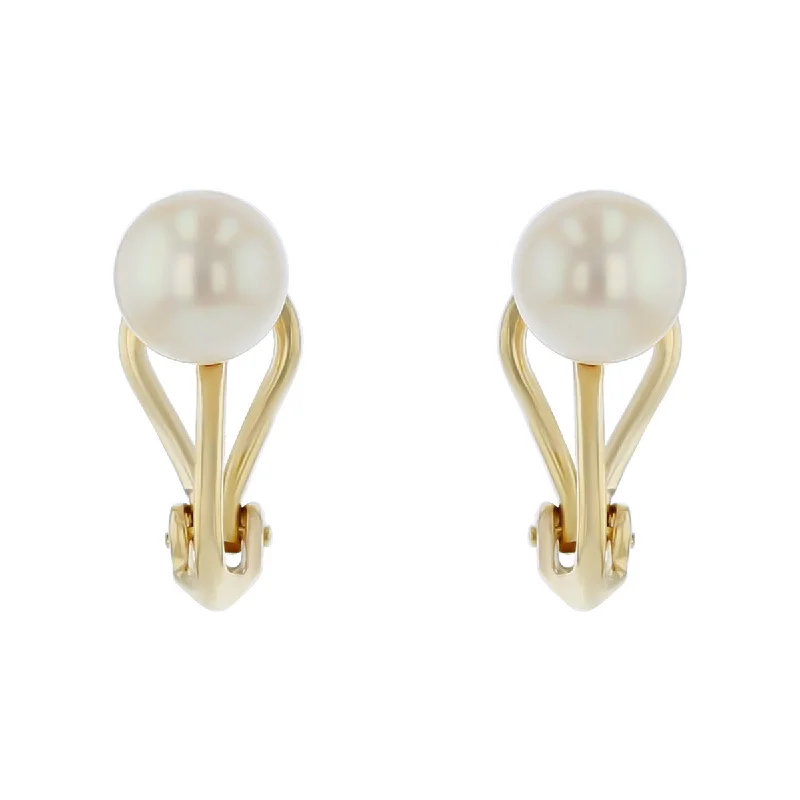 rainbow earrings for women-14K Yellow Gold Cultured Pearl Earrings with Omega Backs