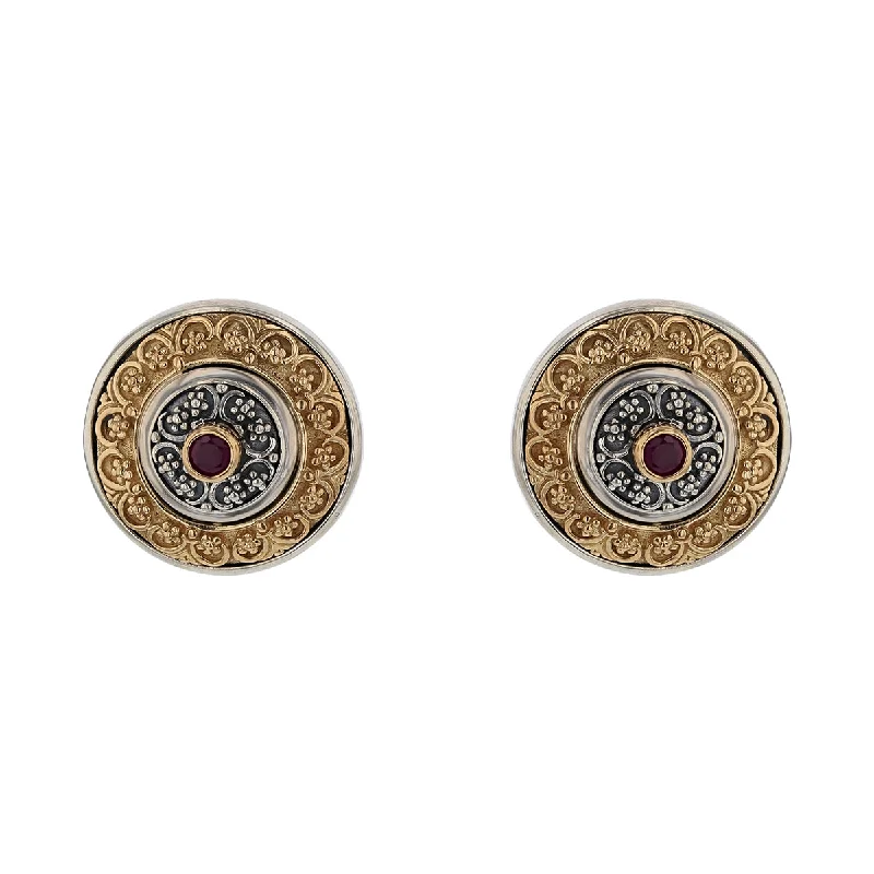 long dangle earrings for women-Konstantino Ruby Clip on Earrings in Sterling Silver and 18k Yellow Gold