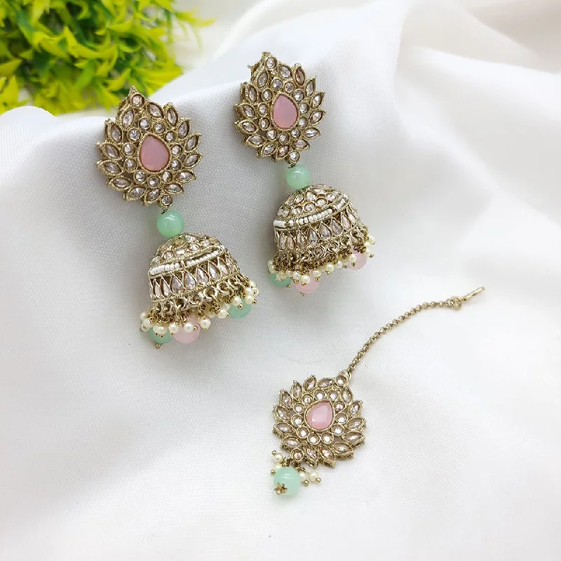 gold earrings for brides-JCM Gold Plated Crystal Stone Jhumki Earrings