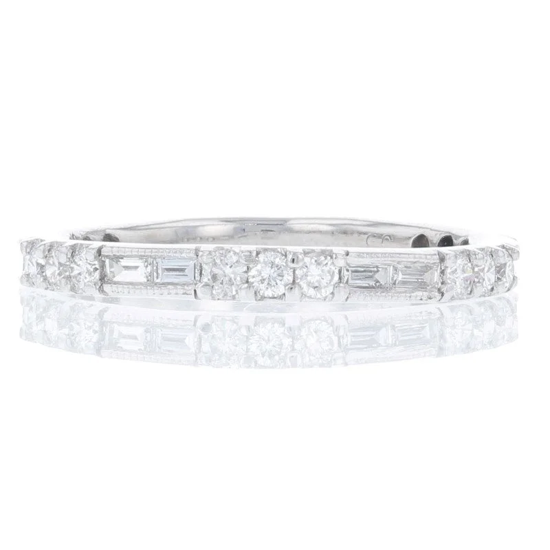 platinum solitaire engagement rings for women-Baguette & Round Diamond Wedding Band