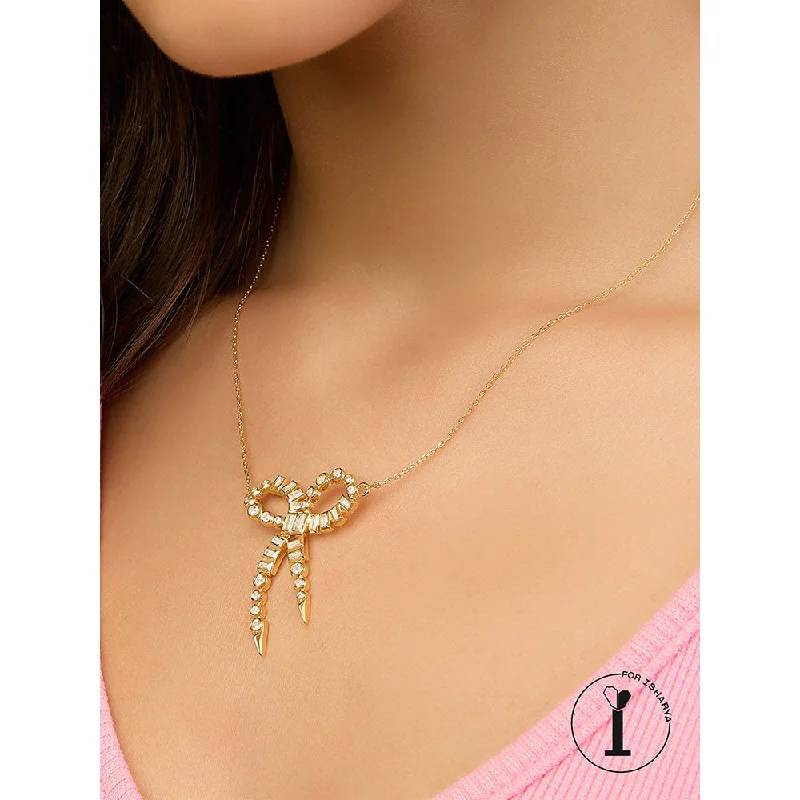 charm necklaces for women-Isharya Bow Spiked Necklace In 18Kt Gold Plated