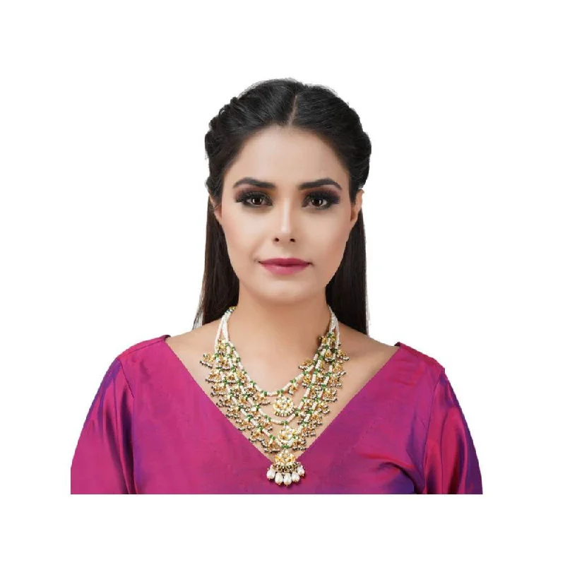 gemstone necklaces for women-Auraa Trends 22Kt Gold Plated Kundan Traditional Handcrafted Stones Green Necklace Set for Women