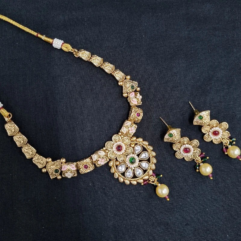 layered gold necklaces for women-Lucentarts Jewellery Gold Plated  Meenakari Necklace Set