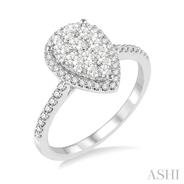 statement rings for women-1/2 Ctw Pear Shape Diamond Lovebright Ring in 14K White Gold