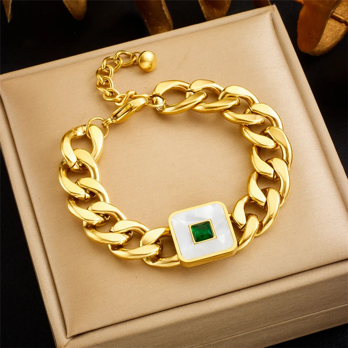 gold bracelets for women-Hip-hop Punk Color Block Square Titanium Steel Plating Inlay Glass 18k Gold Plated Bracelets