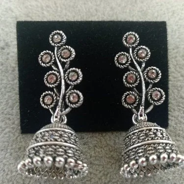 round hoop earrings for women-Tahura Oxidised Plated Jhumki Earrings