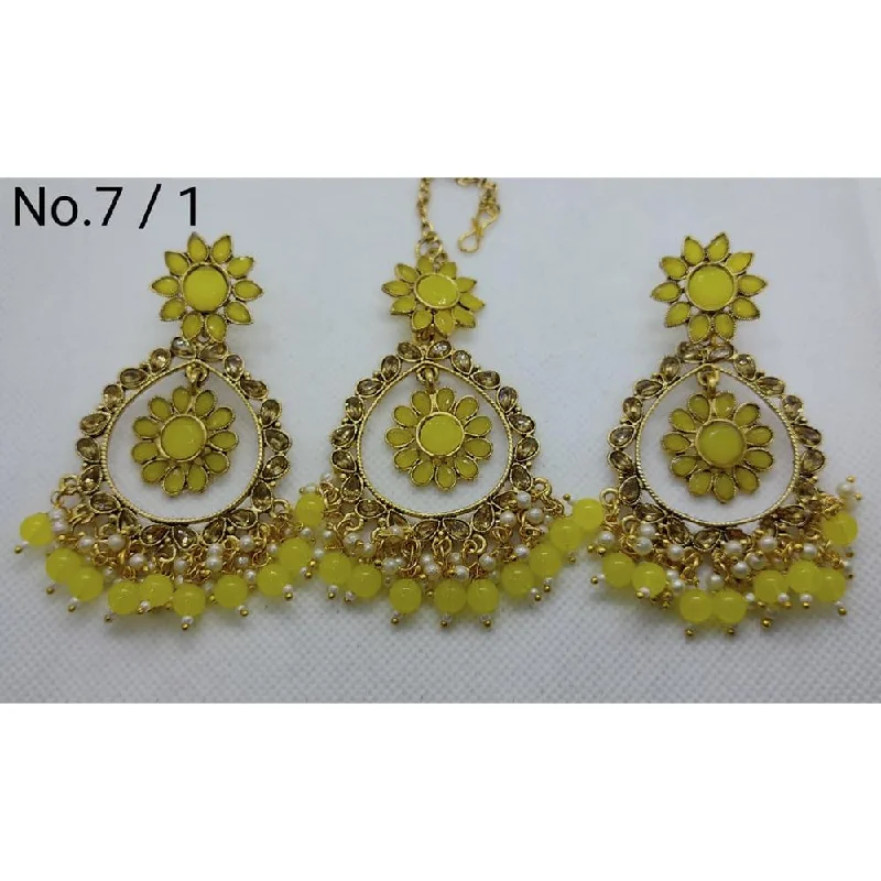 layered earrings for women-Labdhi Creation Gold Plated Pack Of 6 Kundan Earrings With Maang Tikka - No.7 / 1_Brown_6