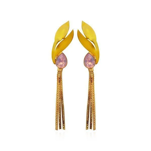 chic earrings for women-Kriaa Pink Crystal Stone Gold Plated Dangler Earrings - 1313107A