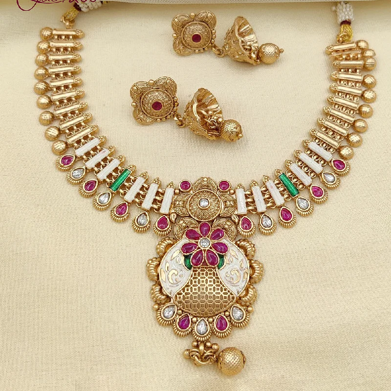 chain necklaces with pendants for women-Jewel Addiction Gold Plated Pota Stone And Meenakari Necklace Set