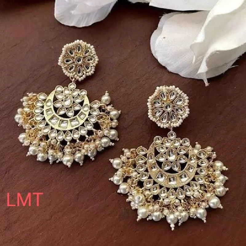 drop diamond earrings for women-Lucentarts Jewellery Gold Plated Kundan Stone Dangler Earrings