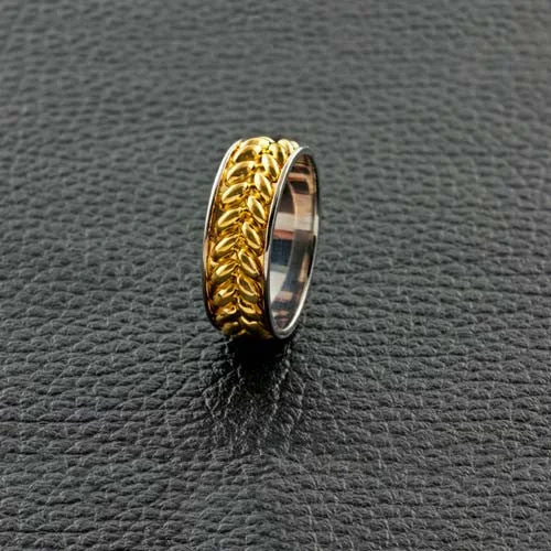 promise rings for women-White & Yellow Gold Woven Wedding Band